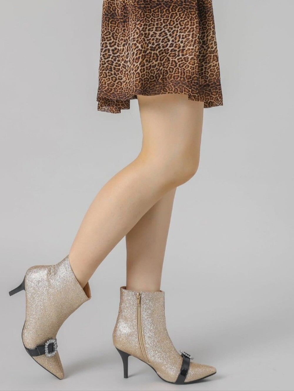 Sparkling Gold Pointed-Toe Ankle Boots